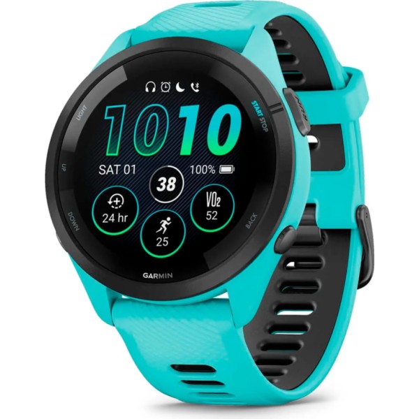 Garmin forerunner® 265 negro con carcasa en turquesa y correa de silicona en turquesa/negro / smartwatch 46mm